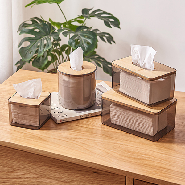 Bamboo Wood Lidded Tissue Container