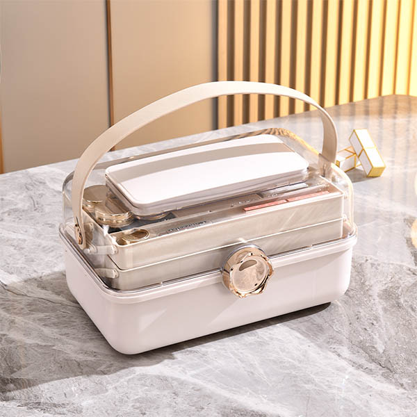 Cosmetic Storage Box with Handle for Portability